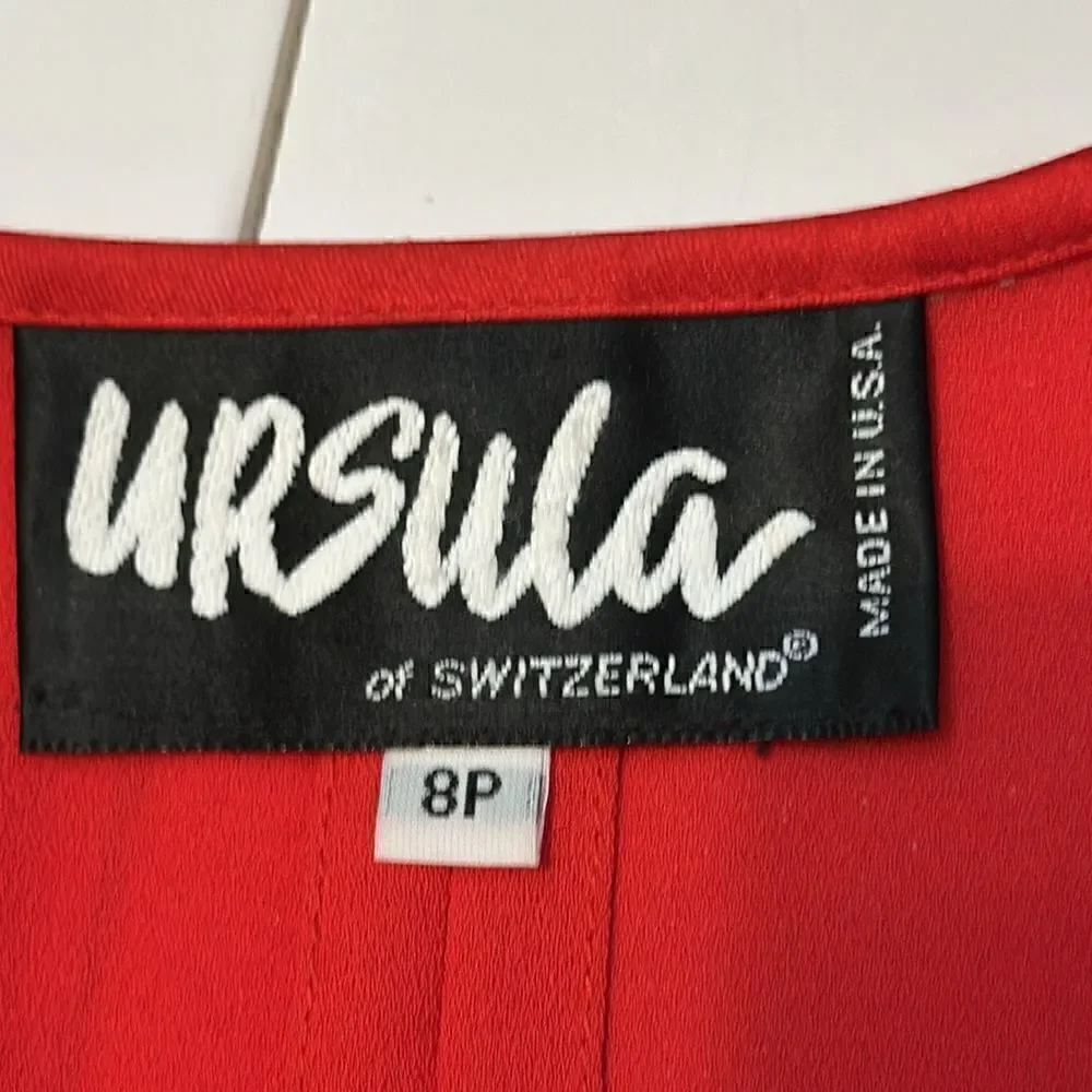 Vintage Ursula of Switzerland red embroidered 2PC women’s dress suit size 8P